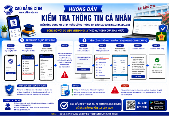 Hướng dẫn kiểm tra thông tin cá nhân trên hệ thống của Cao đẳng CTIM (chỉ áp dụng sinh viên chính khóa)